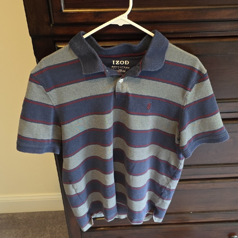 Izod Men's Navy, Gray & Maroon Striped Polo